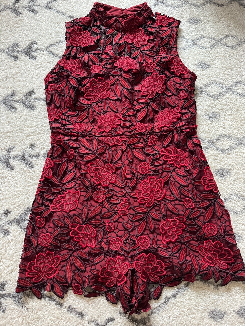 Red Floral Lace Romper